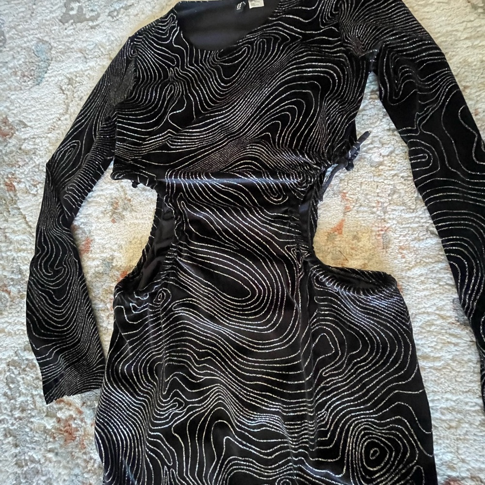 Elegant Black and Silver Cutout Women's Dress